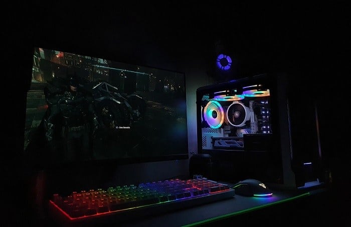 gaming setup with monitor and rgb mouse keyboard